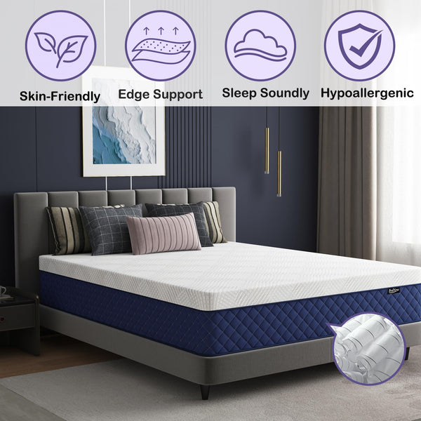 Bednew Double Mattresses 34cm, 13.4 Inch Innerspring Hybrid Mattress Double 4FT6 with Breathable Foam and Pocket Spring For Cool Comfort Sleep, Medium Firm Mattress(135x190x34cm)