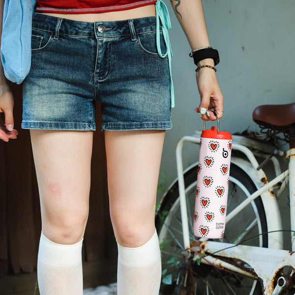 Insulated Water Bottle 700ml(24oz) with Straw, Lid, and Handle - Stainless Steel Sports Travel Gym Bottle for Men and Women (Skiing)