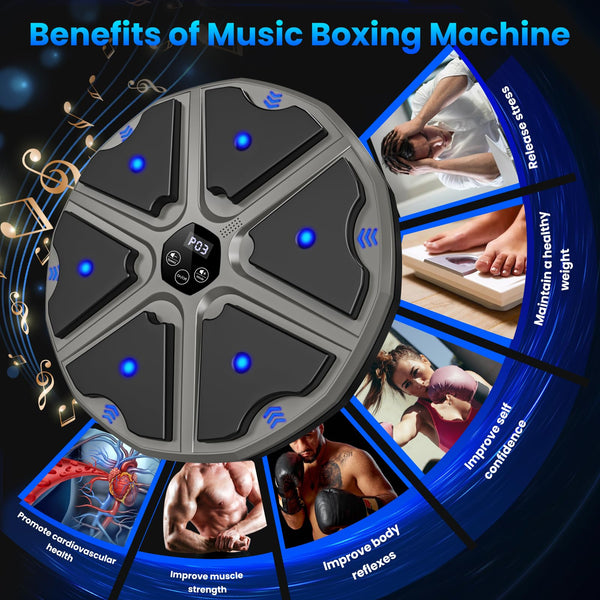 prettop Music Boxing Machine, Smart Bluetooth Boxing Machine with Gloves, Wall Mounted Punching Machine with 9 Level Speed & Mode Adjustment with LED Light for Kids or Adult to Exercise