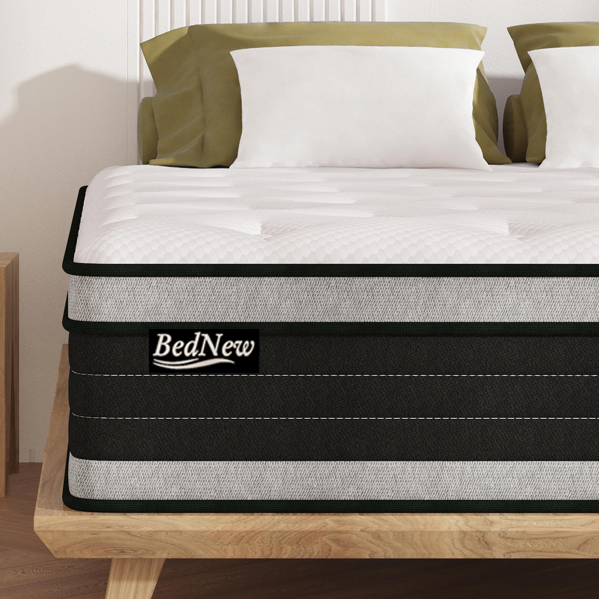 Bednew Double Mattresses 34cm, 13.4 Inch Innerspring Hybrid Mattress Double 4FT6 with Breathable Foam and Pocket Spring For Cool Comfort Sleep, Medium Firm Mattress(135x190x34cm)