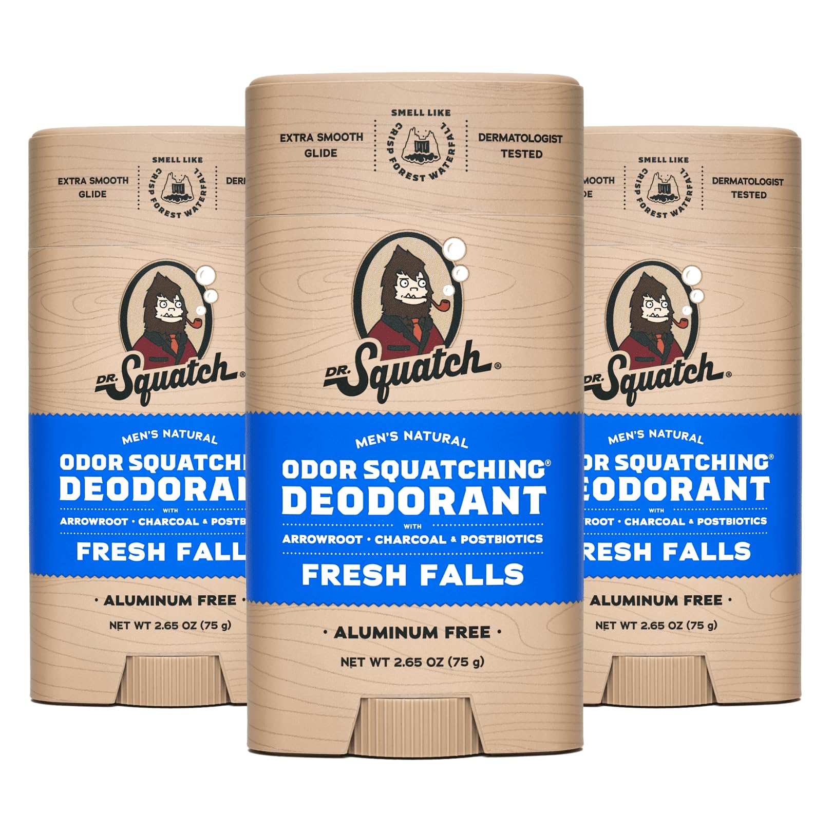 Dr. Squatch Natural Deodorant for Men - Odor-Squatching Aluminium Free - Fresh Falls (2.65 oz, 3-Pack)
