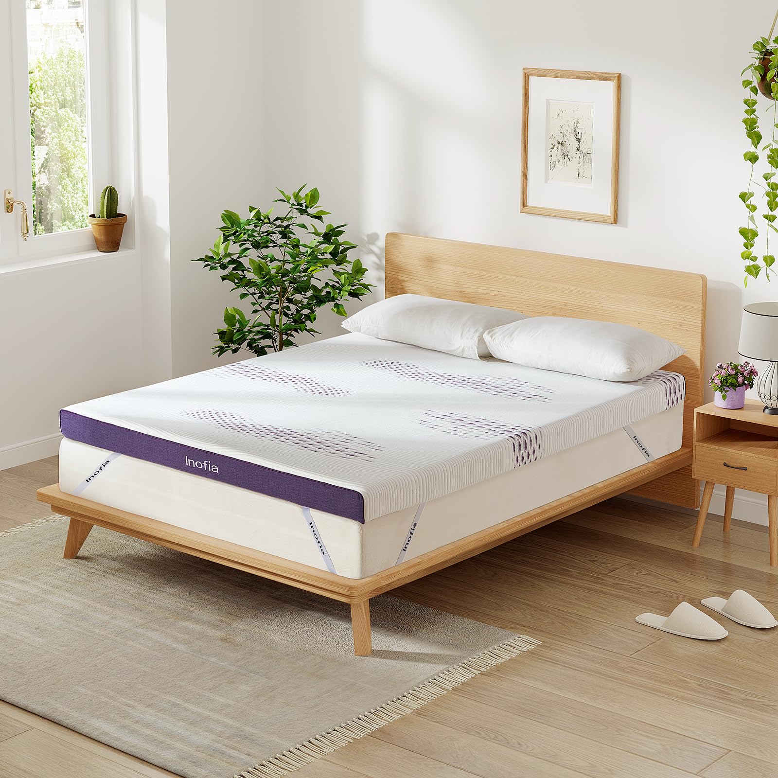 Inofia Sleep Gel Memory Foam Mattress Topper Double, 8CM GELEX Bed Topper with Washable Cover, Pressure Relief | Sleep Cooler, 2 Layer Foam for Rest Easy, 100-Night Home Trail (135x190)