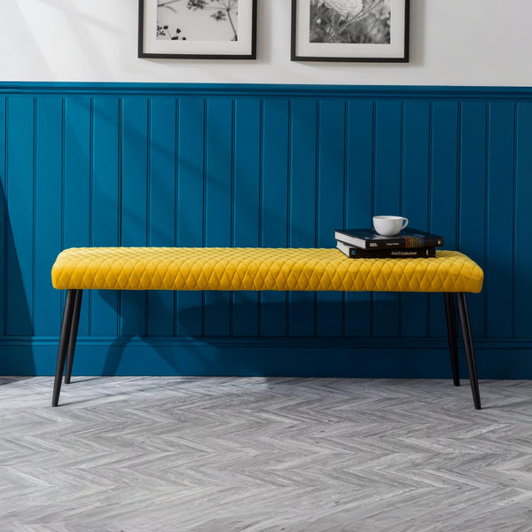 Julian Bowen Luxe Low Bench, Mustard,Height: 47, Width: 140, Depth: 37cm