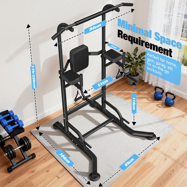 Dskeuzeew Power Tower Dip Station Pull Up Bar, Adjustable Height Multi-Function Power Tower, Push Up Workout Abdominal Exercise for Home Gym Strength Training Fitness Workout Equipment