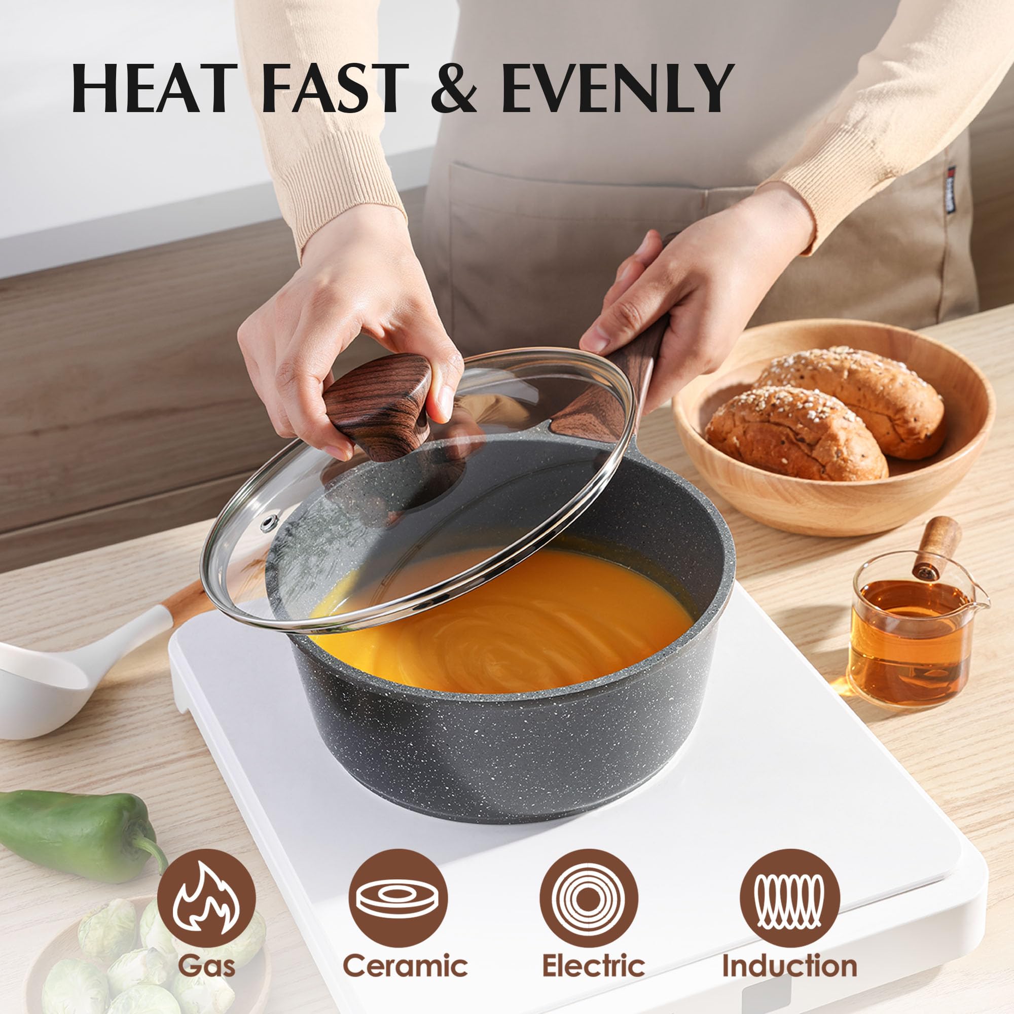 SENSARTE 17 Piece Pots and Pans Set, Nonstick Detachable Handle Cookware, Induction Kitchen Cookware Set with Removable Handle, Healthy Non Stick RV Cookware, Oven Safe (Black)