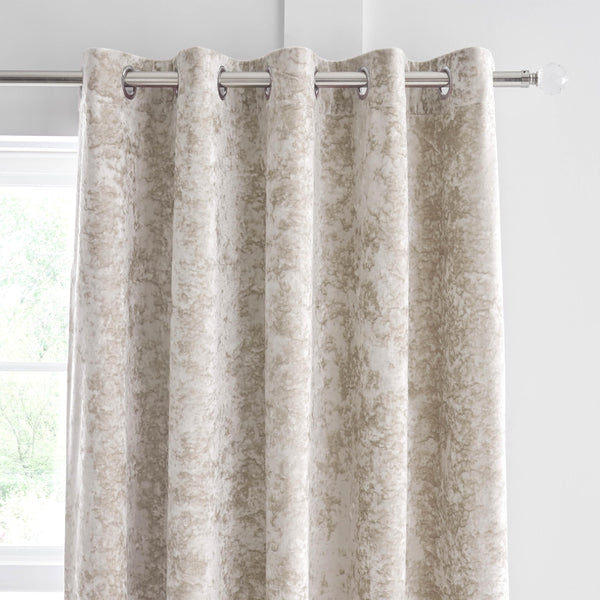 Catherine Lansfield Crushed Velvet 66x72 Inch Lined Eyelet Curtains Two Panels Natural