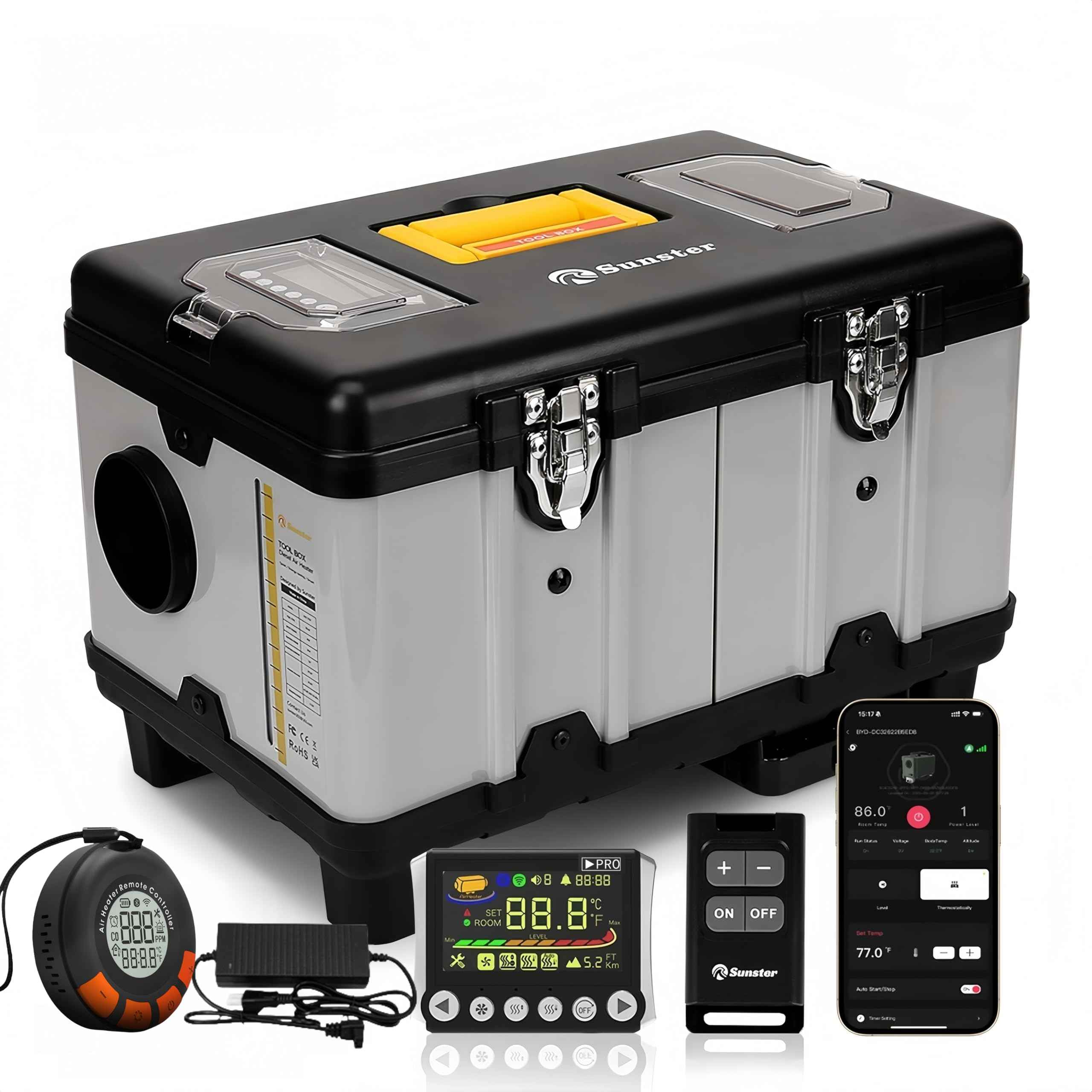 8KW TB10 Toolbox Diesel Air Heater, AC 240V DC12V 24V Night Parking Heater, w/ 5500m Adaptive Plateau, Auto Start - Stop, Ventilation Mode, LCD Panel & APP control, for Campervan Car Trucks RV Trailer