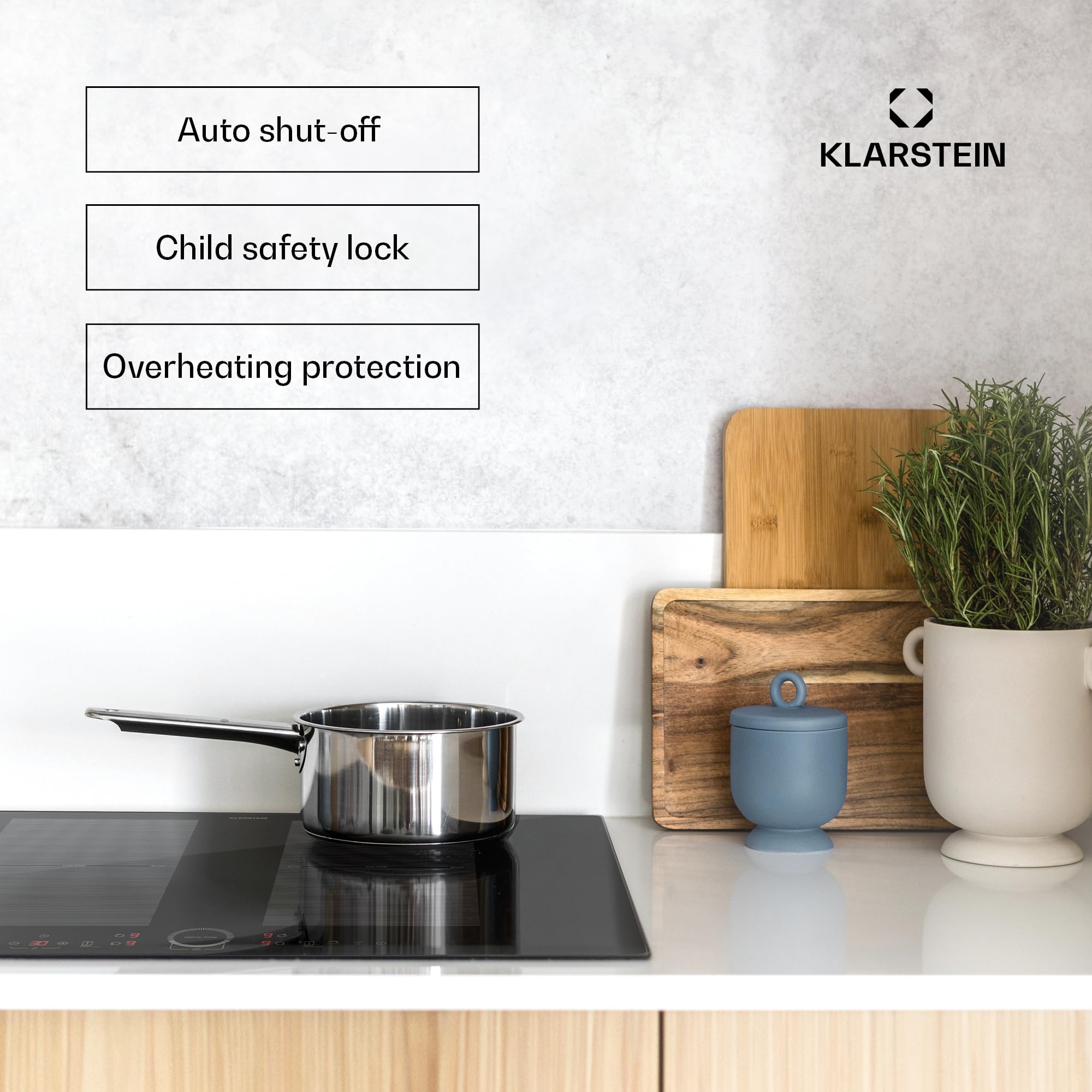 Klarstein Induction Hob, 7000W Electric Hobs Induction Cooker, 4 Ring Electric Pan Hob, Built-In Table Top Cookers w/ 4 Hobs, Touch Control, Inductions Heater Cooktops, Hot Plates for Cooking