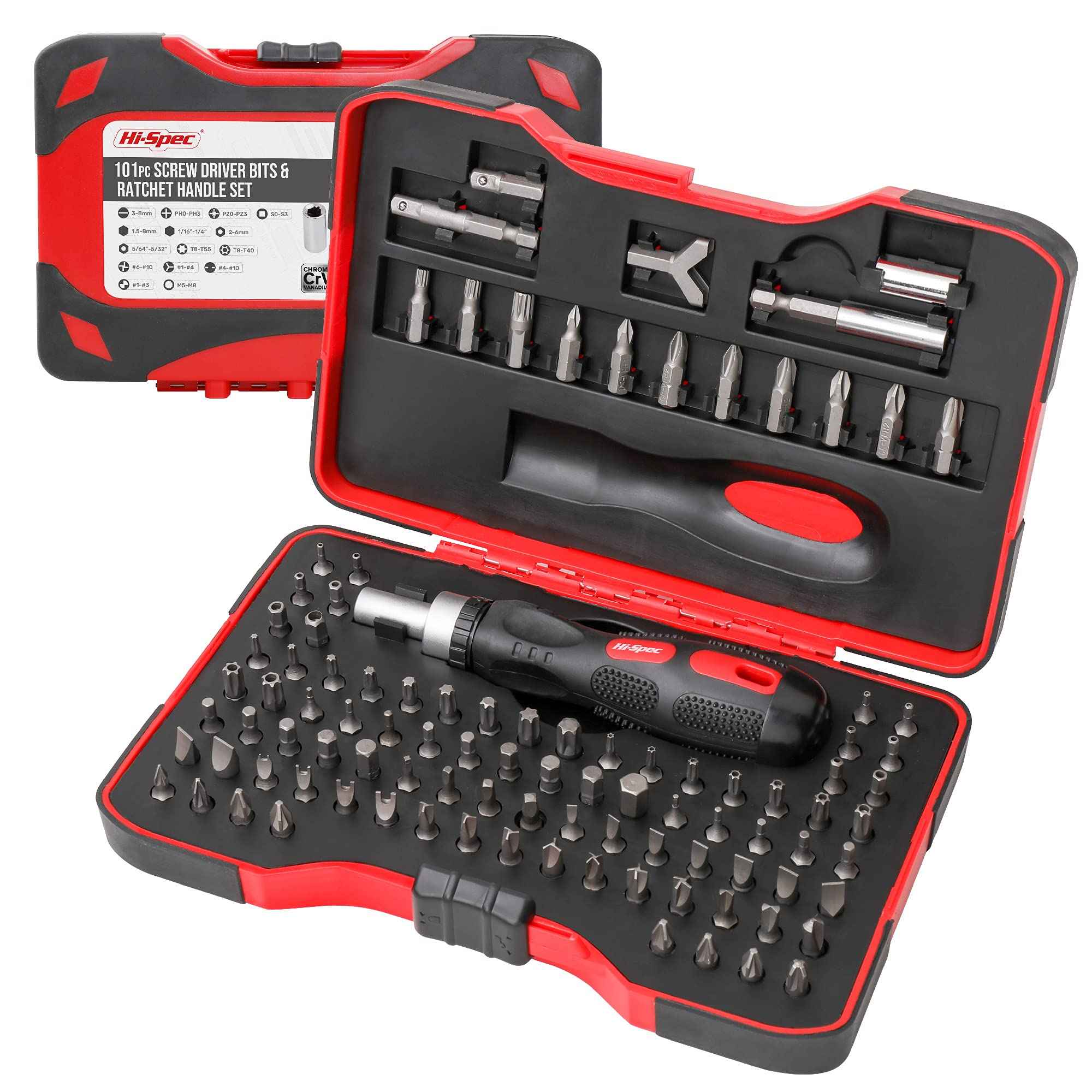 Hi-Spec 61pc 1/4” Hex Driver Bits & Socket Set with Right Angle Ratchet Handle. Easy Repairs with Torx & Small Precision Multi Bits. Screwdriver Bit Set in a Storage Case