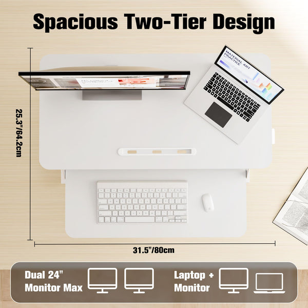 ERGOMAKER Height Adjustable Standing Desk Converter - 101cm (40 Inch) Wide Platform Tabletop Workstation - Quick Sit to Stand Desk Riser for Dual Monitors White