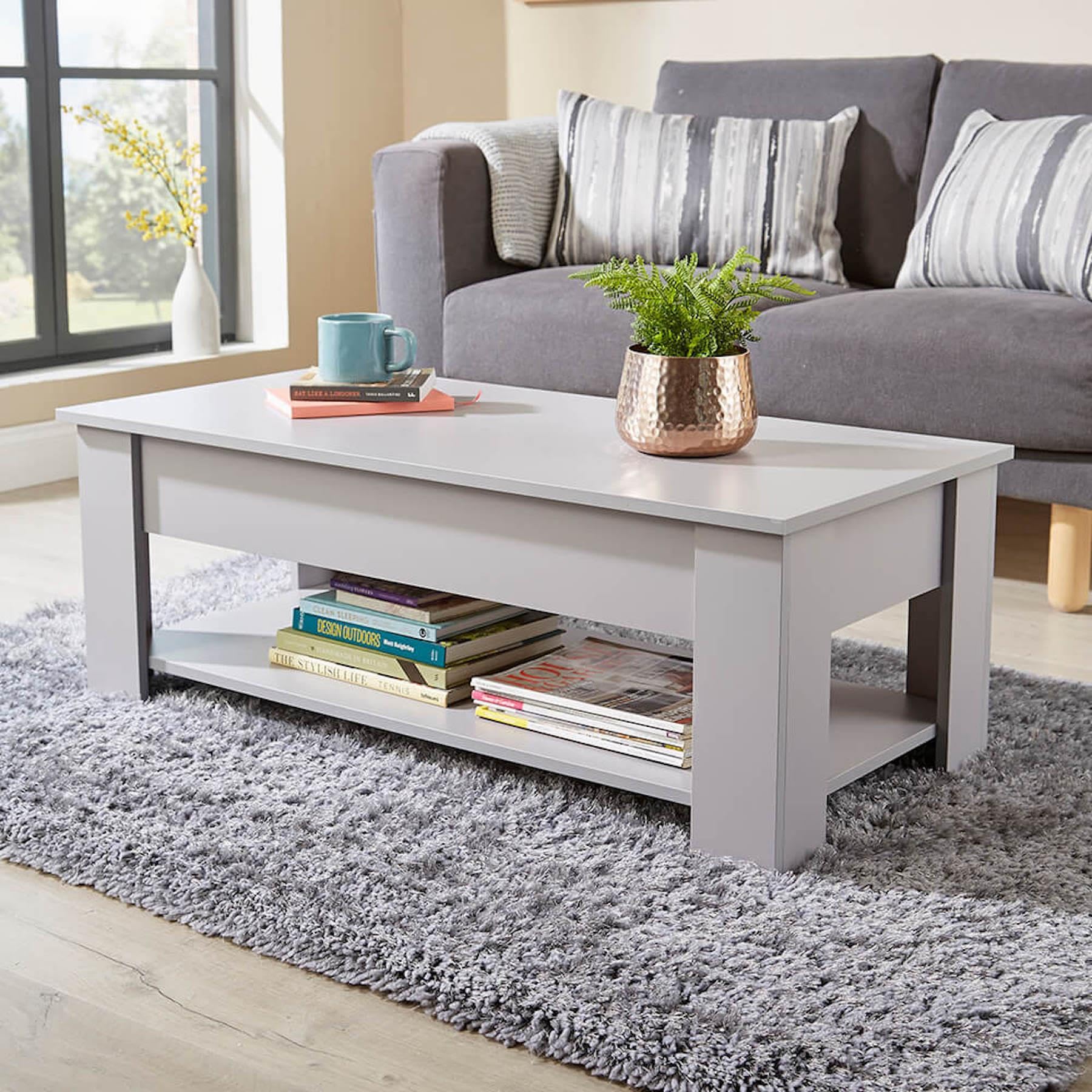 Home Source Coffee Table with Lift Up Top Storage Area and Magazine Shelf, Grey