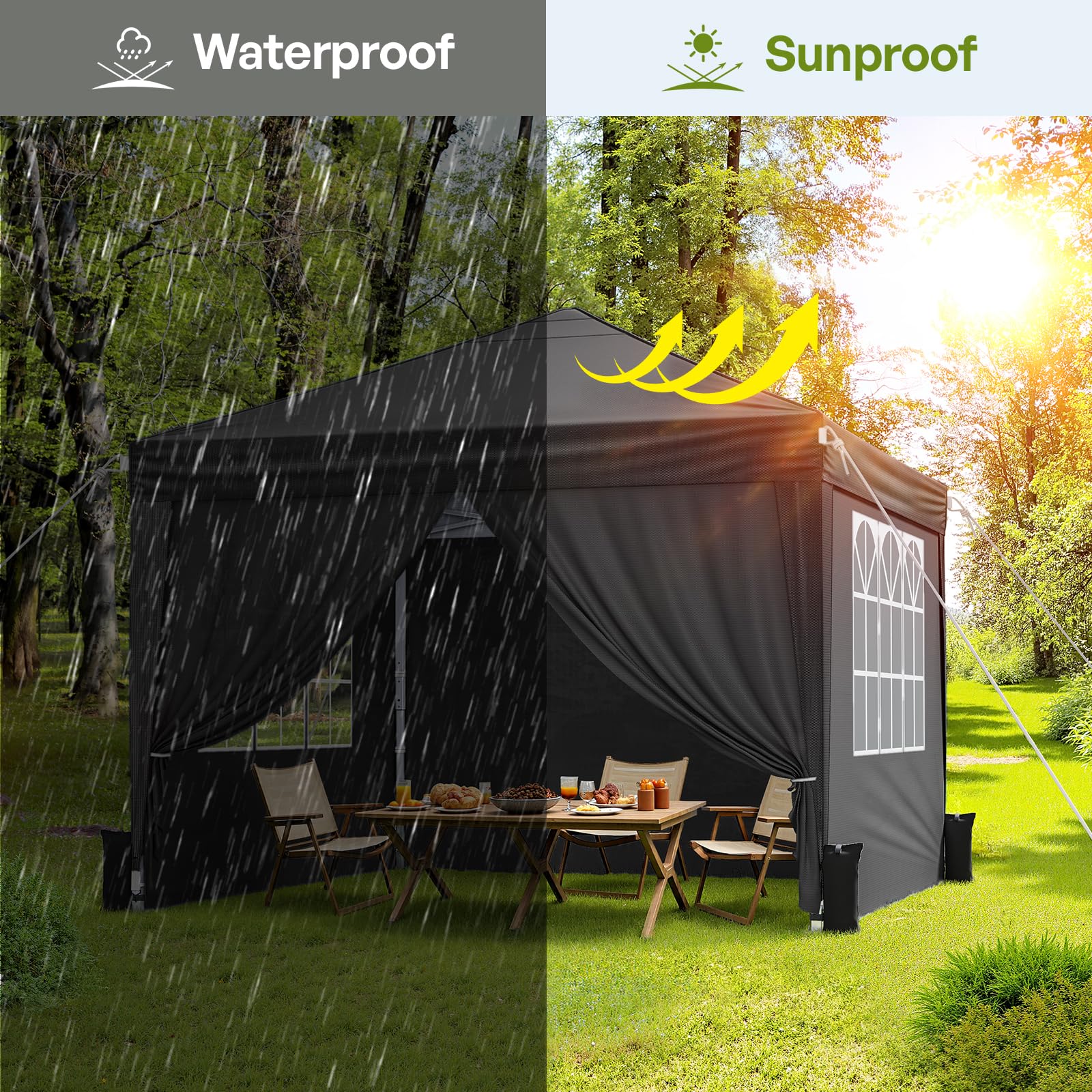 Driftalia Gazebo with Sides 3m x 3m, Waterproof Pop Up Gazebo with 4 Sandbags and Carry Bag for Parties, Camping, Commercial Events - Dark Grey