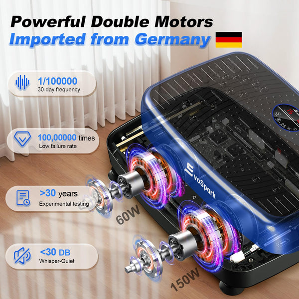 EvoSpark Vibration Plate, Vibration Plate Exercise Machine with 2025 High-Performance Dual Motor, 120 Adjustable Speeds, 450 Lbs Capacity Vibrating Plate for Lymphatic Drainage & Weight Loss