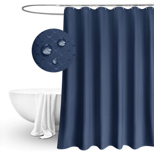 EurCross Blue Waffle Weave Shower Curtain 180 x 210cm Long, Water Repellent Mold free Heavy Weighted Fabric Bathroom Shower Curtains fit Home Hotel