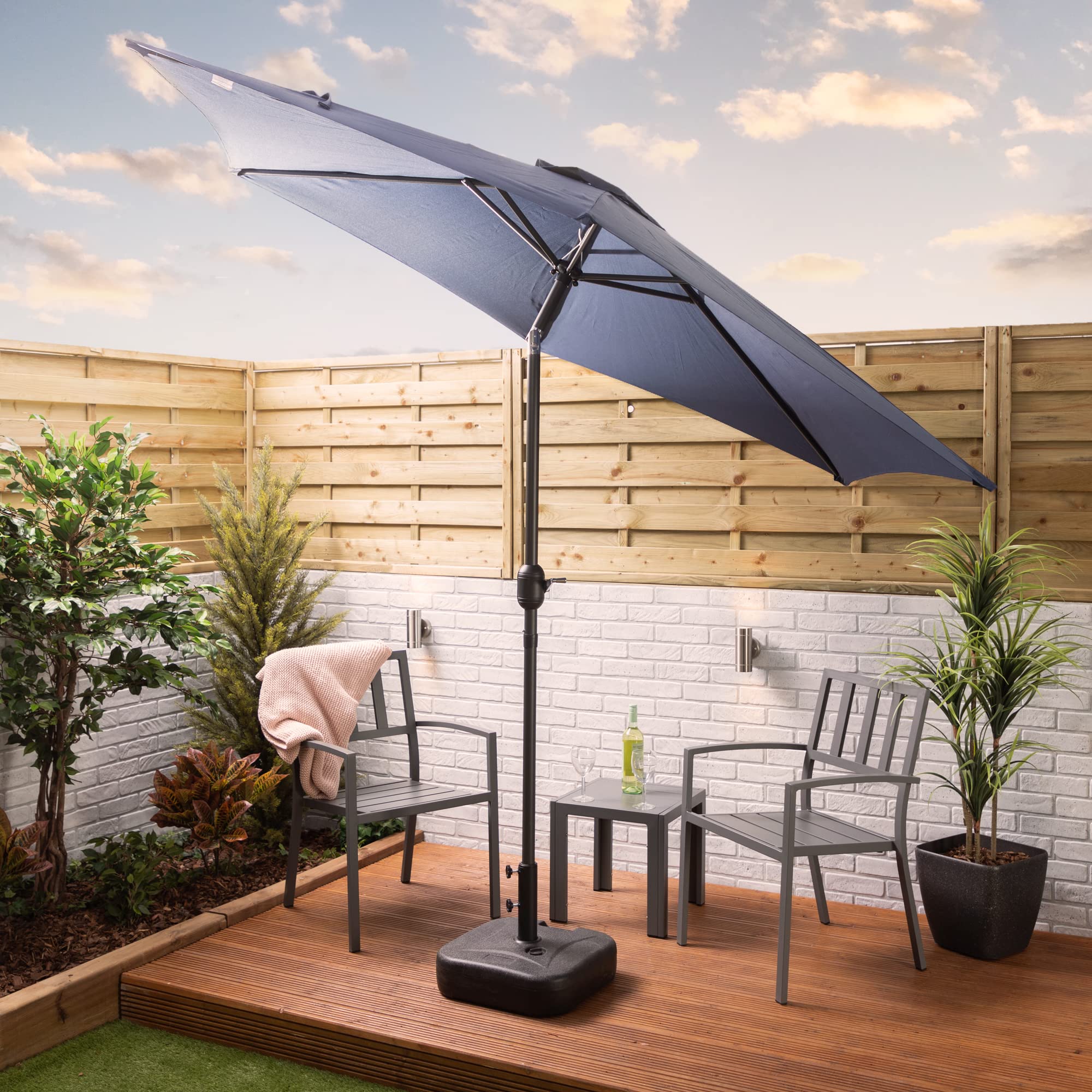 Alfresia 2.7 Metre Parasol - Round with Push Button Tilt, Outdoor Table Parasol Umbrella with Crank Handle, Garden Patio Sun Shade, Grey, Easy Assemble