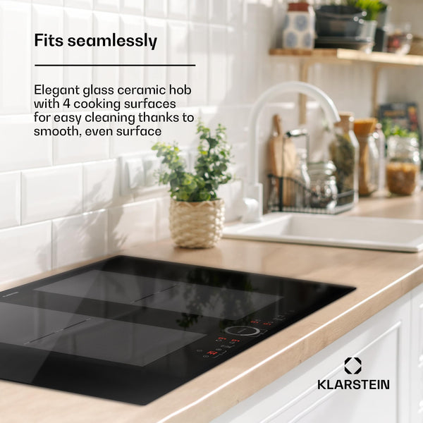 Klarstein Induction Hob, 7000W Electric Hobs Induction Cooker, 4 Ring Electric Pan Hob, Built-In Table Top Cookers w/ 4 Hobs, Touch Control, Inductions Heater Cooktops, Hot Plates for Cooking