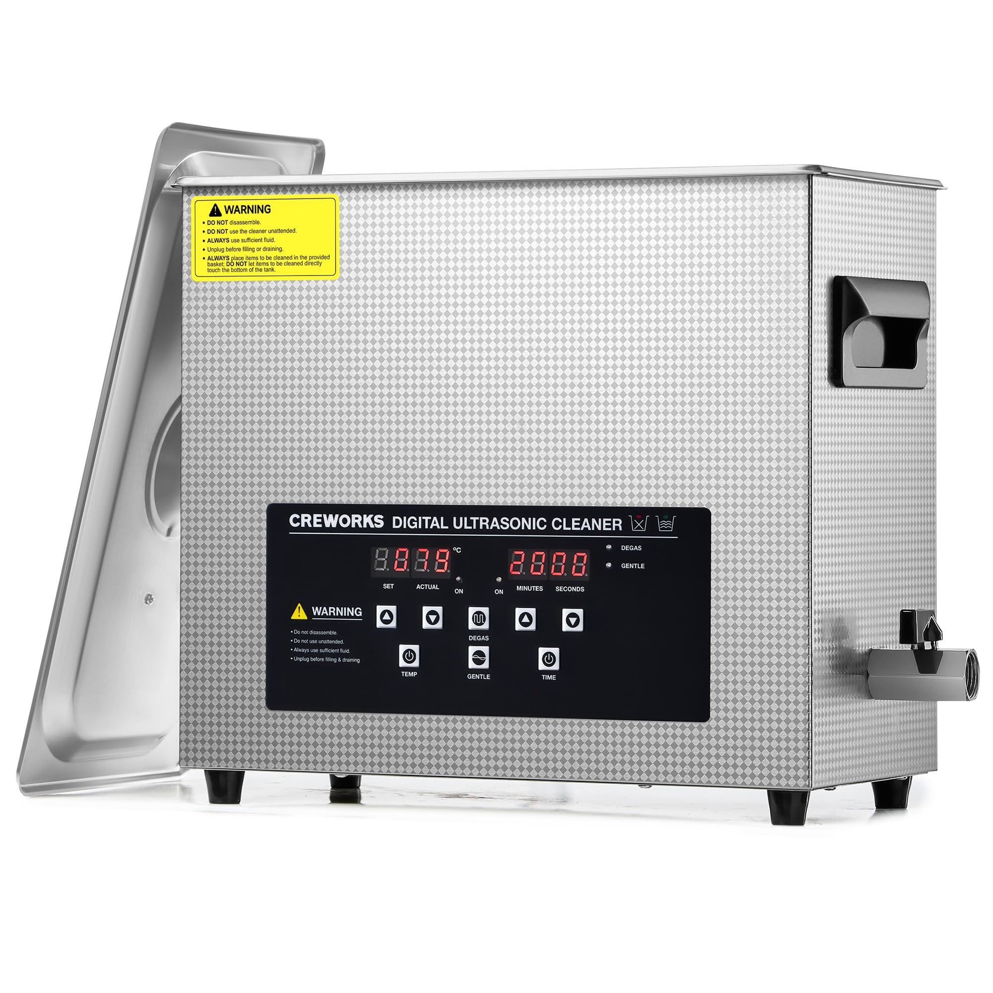 CREWORKS 6L Digital Ultrasonic Cleaner, 1.6 gal. Ultrasonic Cleaning Machine with Degas & Gentle Modes, 180W Professional Ultrasound Cleaner with 300W Heater and Timer for Glasses
