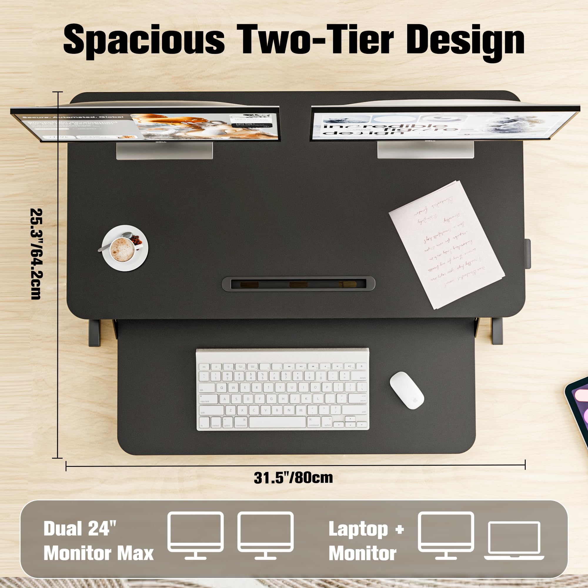 ERGOMAKER Height Adjustable Standing Desk Converter - 101cm (40 Inch) Wide Platform Tabletop Workstation - Quick Sit to Stand Desk Riser for Dual Monitors White
