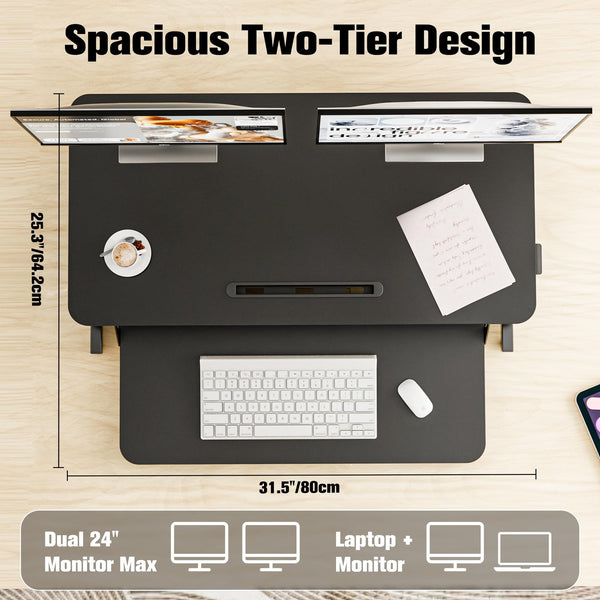 ERGOMAKER Height Adjustable Standing Desk Converter - 101cm (40 Inch) Wide Platform Tabletop Workstation - Quick Sit to Stand Desk Riser for Dual Monitors White