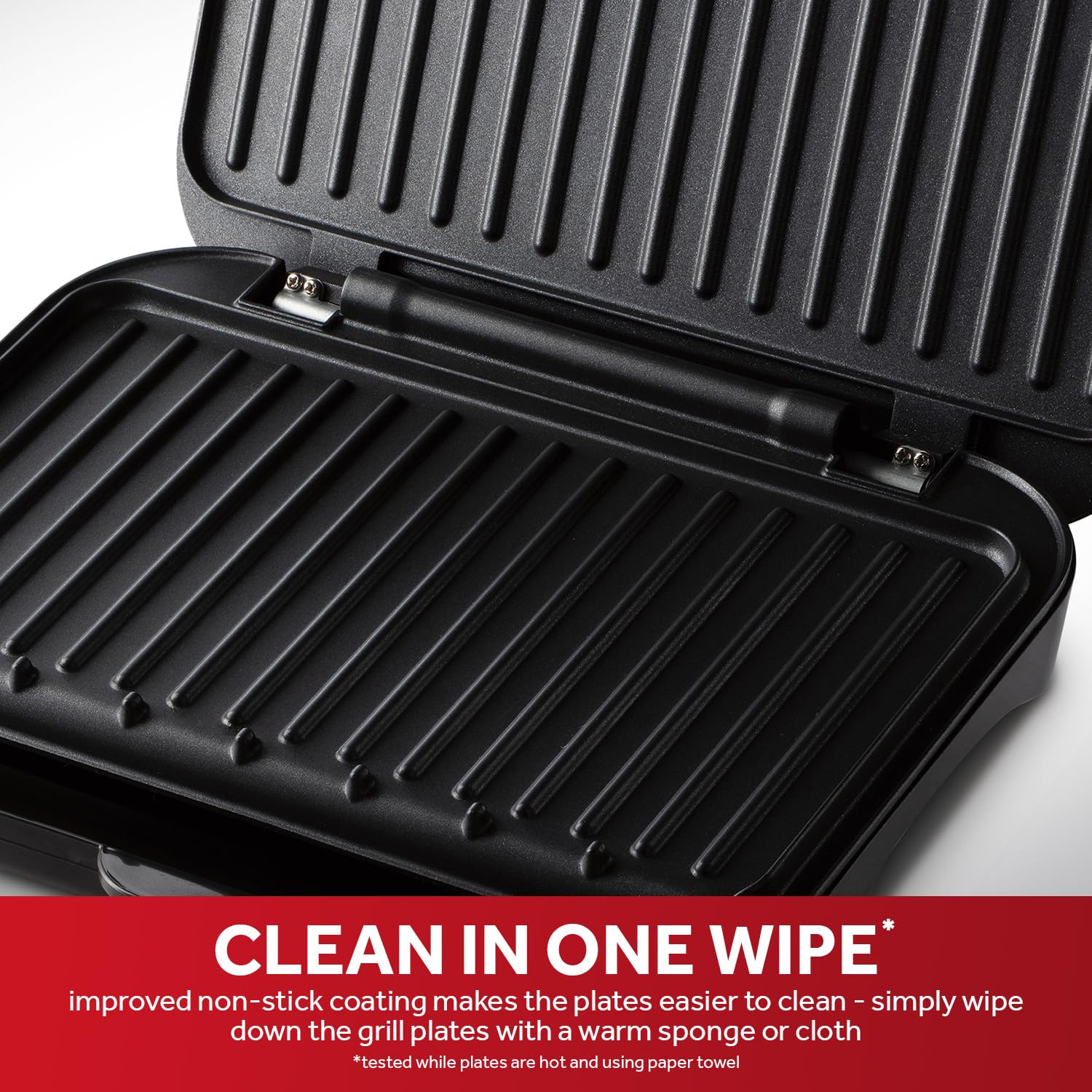 George Foreman Large Electric Fit Grill [Non stick, Healthy, Griddle, Toastie, Hot plate, Panini, BBQ, Energy saving, Vertical storage, Easy clean, Drip tray, Ready to cook light] Black, 2400W 25820