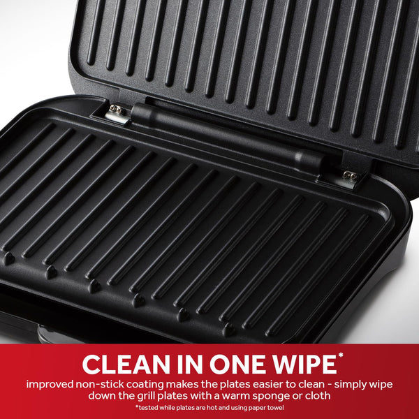 George Foreman Large Electric Fit Grill [Non stick, Healthy, Griddle, Toastie, Hot plate, Panini, BBQ, Energy saving, Vertical storage, Easy clean, Drip tray, Ready to cook light] Black, 2400W 25820