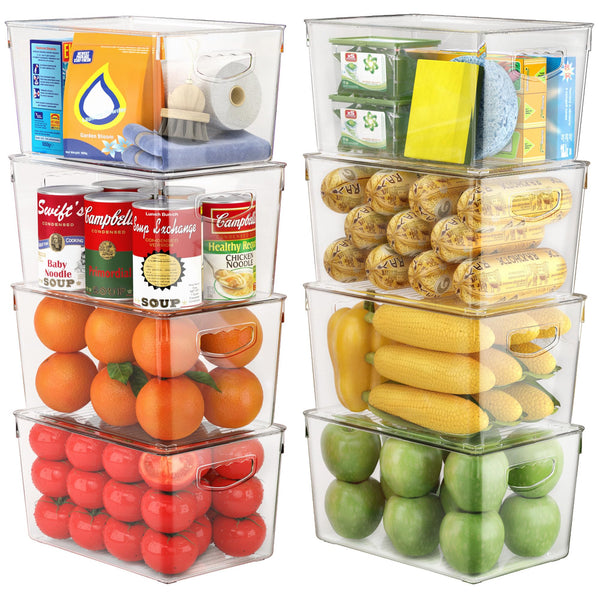 8 Pack Clear Storage Bins with Lids Stackable, Large Plastic Storage Bins with Handle for Pantry Organization and Storage, Perfect Containers for