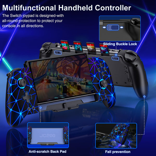 HASACOOL Switch Controller for Nintendo Switch/OLED, Handheld One-Piece Joycon Controllers with RGB Lights, TURBO, Vibration, Back Button