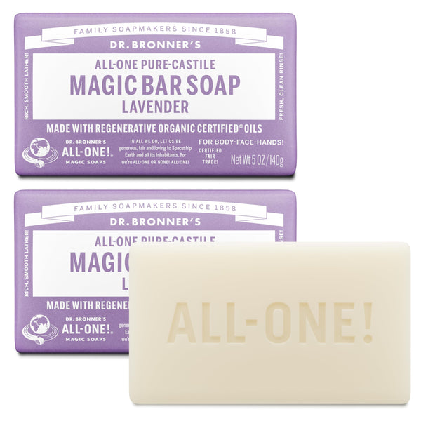 Dr Bronner's Organic Lavender Pure Castile Bar Soap, 2 Pack (2 x 140 g)