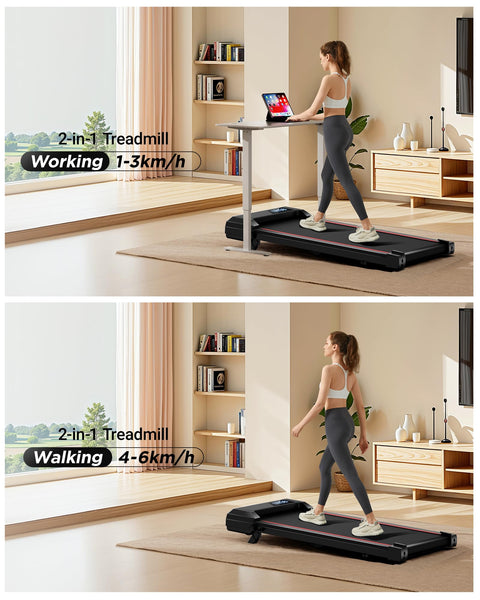 UMAY Walking Pad Treadmill with 9% Incline, Under Desk Treadmill with Diamond Pattern Running Belt, Lightweight Walking Running Electric Machine for Home Office with LED Display