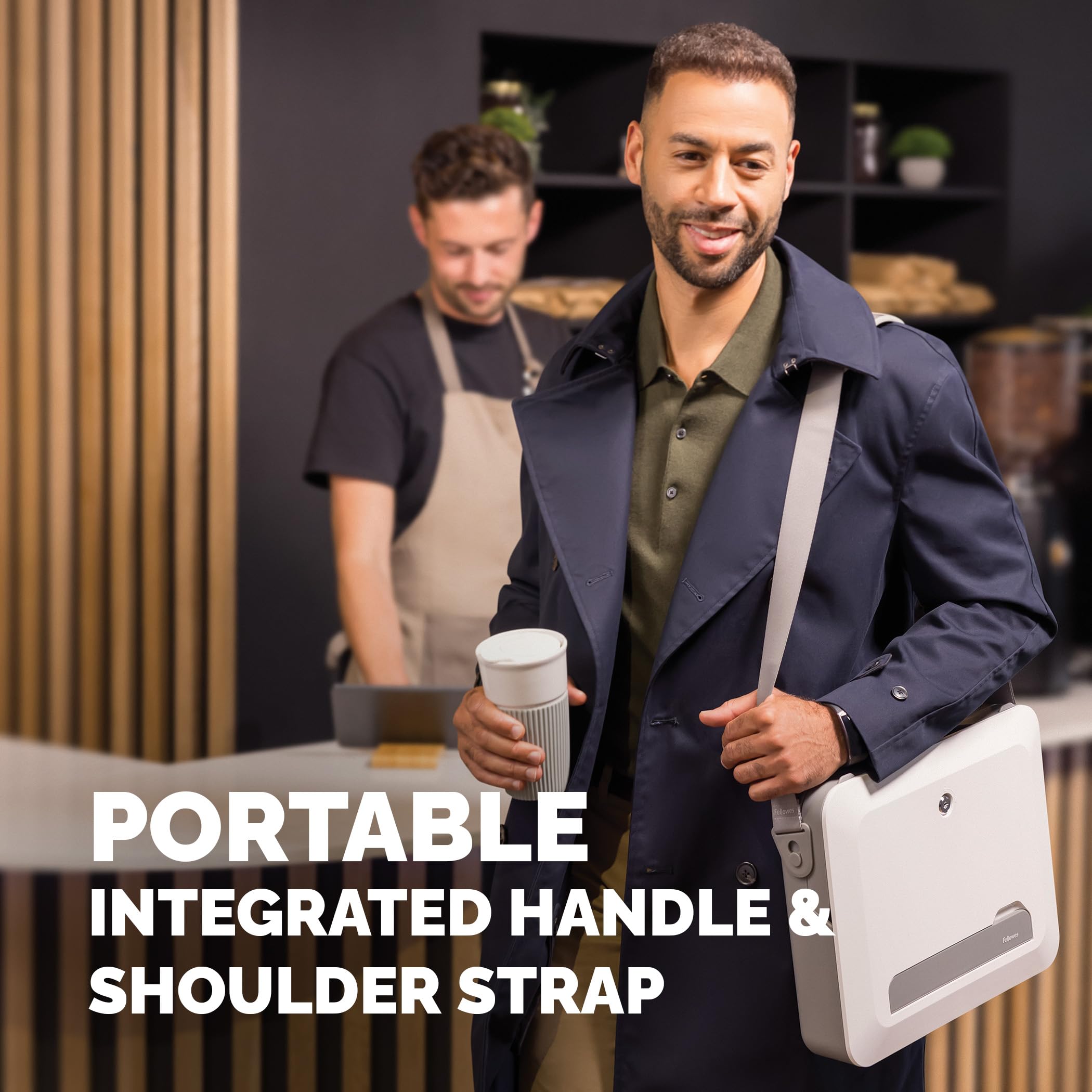 Fellowes Portable Laptop Stand Carry Case - Breyta 2-in-1 Design with 5 Height Adjustments - Ideal for Hybrid Work - 100% Recyclable - White