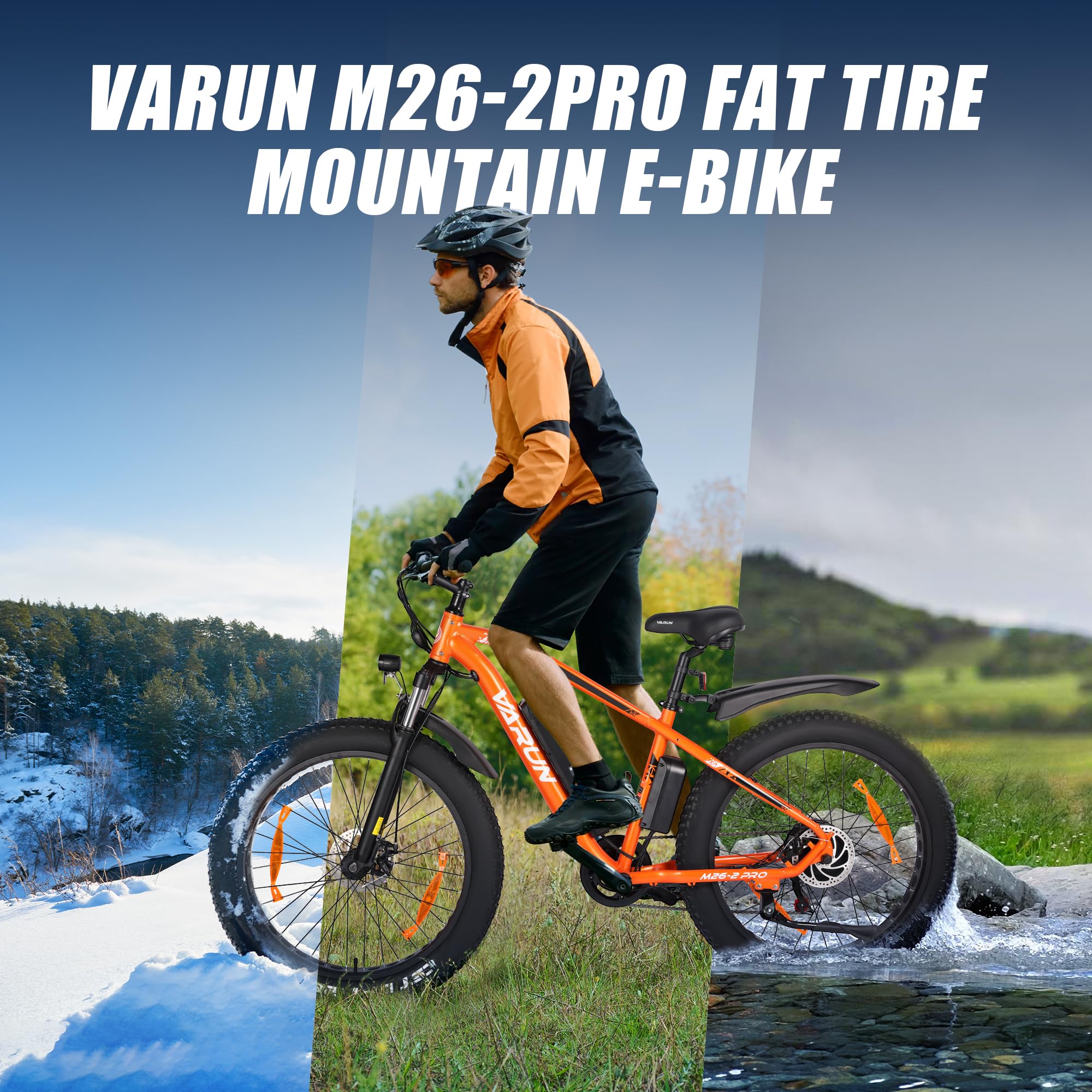 VARUN Electric Bike, 26 inch 4.0 Fat Tire Electric Mountain Bike with 48V16Ah/13Ah Battery, 85NM 250W Motor, Large LCD Meter, Aluminium E-fatbike for Adults, Range 100-120KM