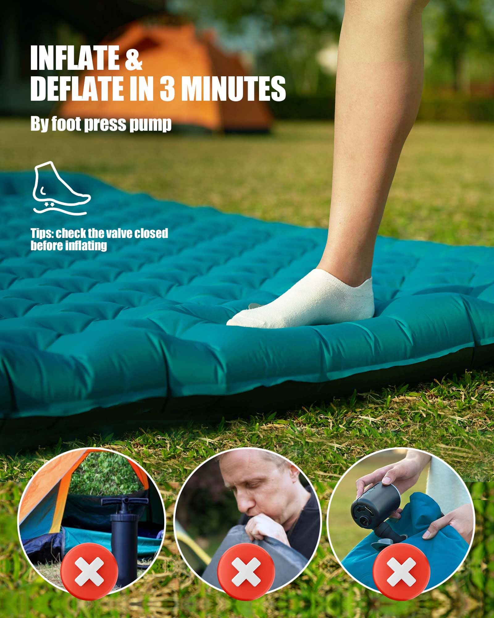 AKSOUL Self Inflating Sleeping Mat for Camping: 8-12CM Thickness Single Camp Mattress, Double Joinable Camping Inflatable Mat