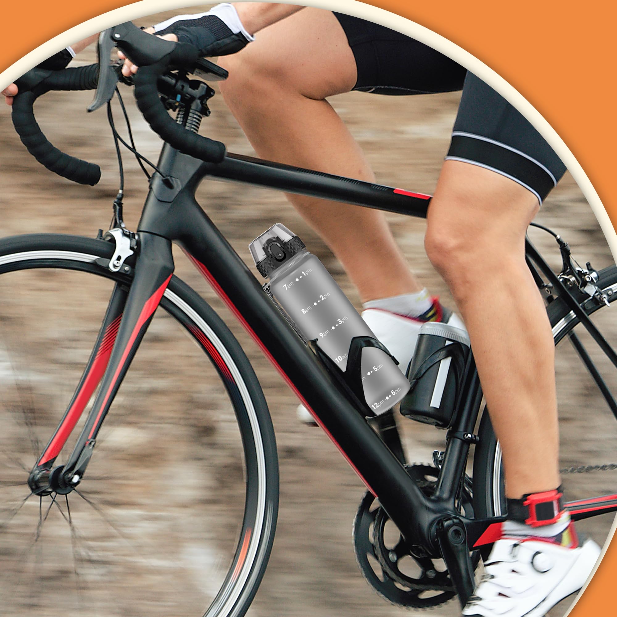 OLDLEY 1L/32oz Sports Water Bottle, 1000ml Motivational Drinks Bottle with Time Markings Leak Proof Drink & Lock Cover & No Straw, BPA Free for Adults Women Men Gym School Cycling Running Hiking