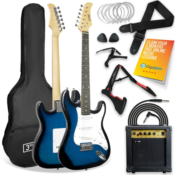 3rd Avenue XF Full Size 4/4 Electric Guitar Ultimate Kit with 10W Amp, Cable, Stand, Gig Bag, Strap, Spare Strings, Picks, Capo – Black