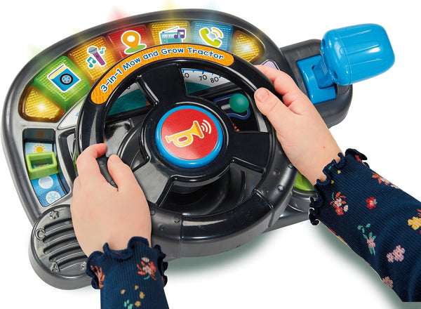 VTech 3-in-1 Mow and Grow Tractor, Ride-On Tractor, Push-Along Mower, Includes Driver Panel, Imaginative Play, Sound Effects, Interactive Play Suitable for Ages 12, 18, 24 Months, English Version