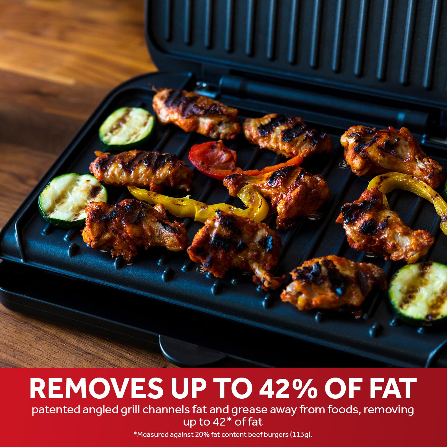 George Foreman Large Electric Fit Grill [Non stick, Healthy, Griddle, Toastie, Hot plate, Panini, BBQ, Energy saving, Vertical storage, Easy clean, Drip tray, Ready to cook light] Black, 2400W 25820