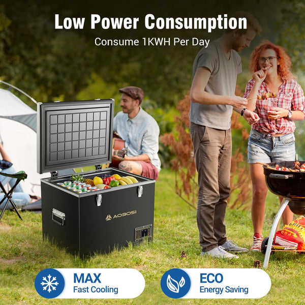 AAOBOSI Compressor Camping Fridge 95L, Car Fridge Dual Zone with 12/24V DC and 100-240V AC, -20°C to 20°C Portable Freezer for Car, Campervan, Lorry, Truck, Boat