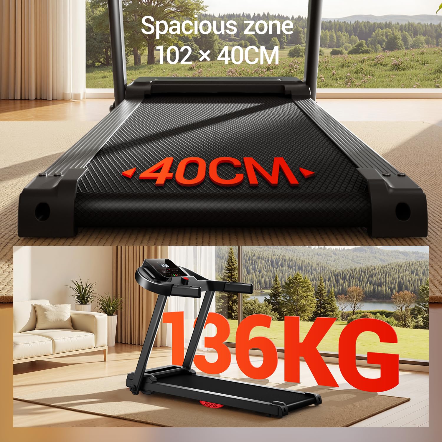 CURSOR FITNESS Folding Treadmill with 16% Adjustable Incline for Home, 2.5HP Quiet Brushless Motor, 265LBS Capacity, 12KM/H Foldable Walking Running Treadmills Machine with Pulse Sensor & LCD Display