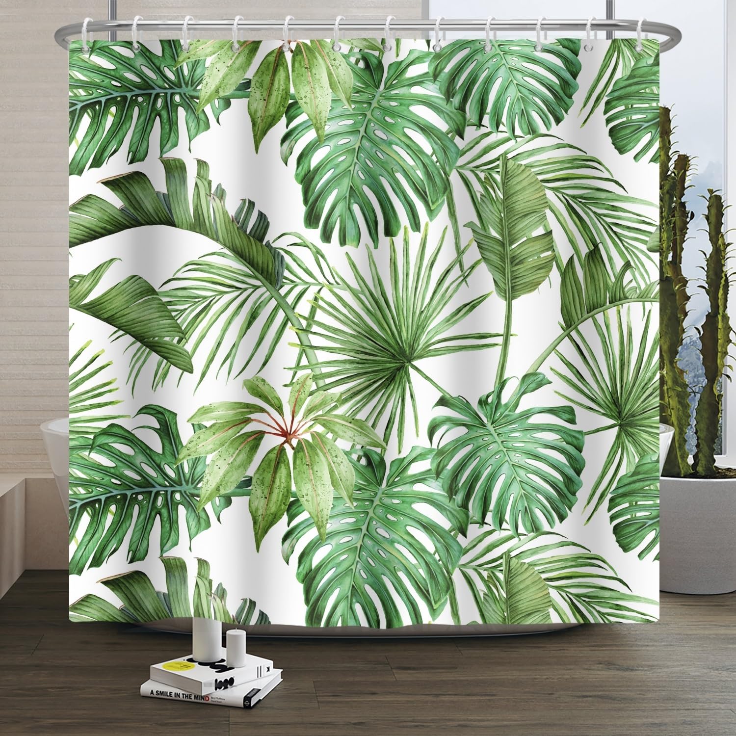 Xiaoterna Tropical Jungle Monstera Leaves Shower Curtain Green Leaves Plant Bathroom Curtain Rainforest Nature Green Leaves Shower Curtain Mould and