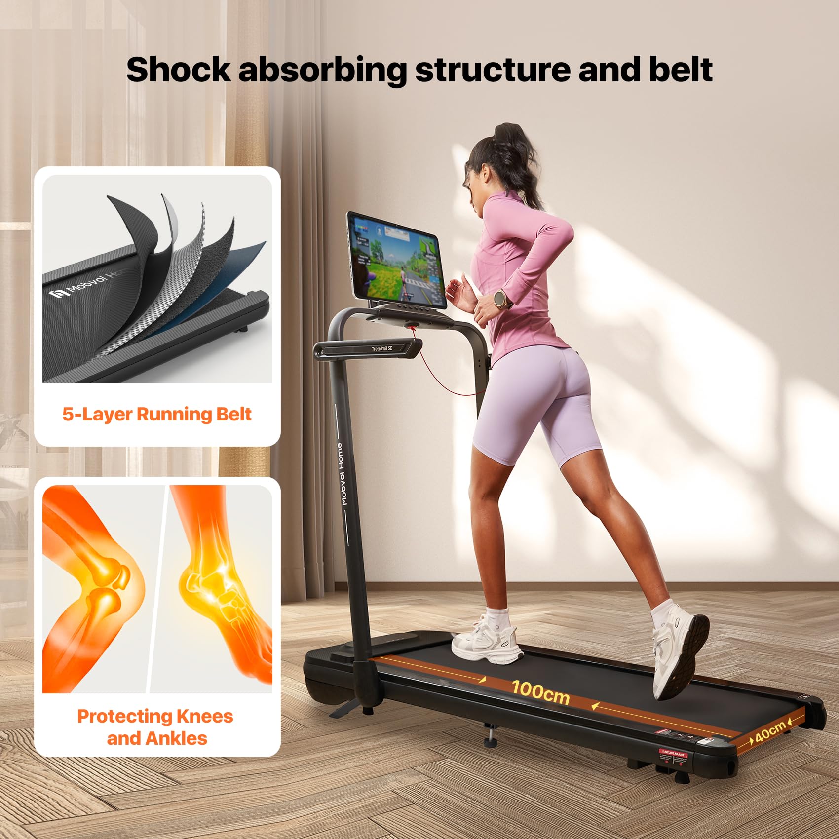 Mobvoi Home Treadmill SE 3 in 1 Foldable Treadmill for Home Walking Pad 2.5 HP Compact Portable folding Under Desk Running Machine with Remote Control LED Display for Home Office 12 km/h