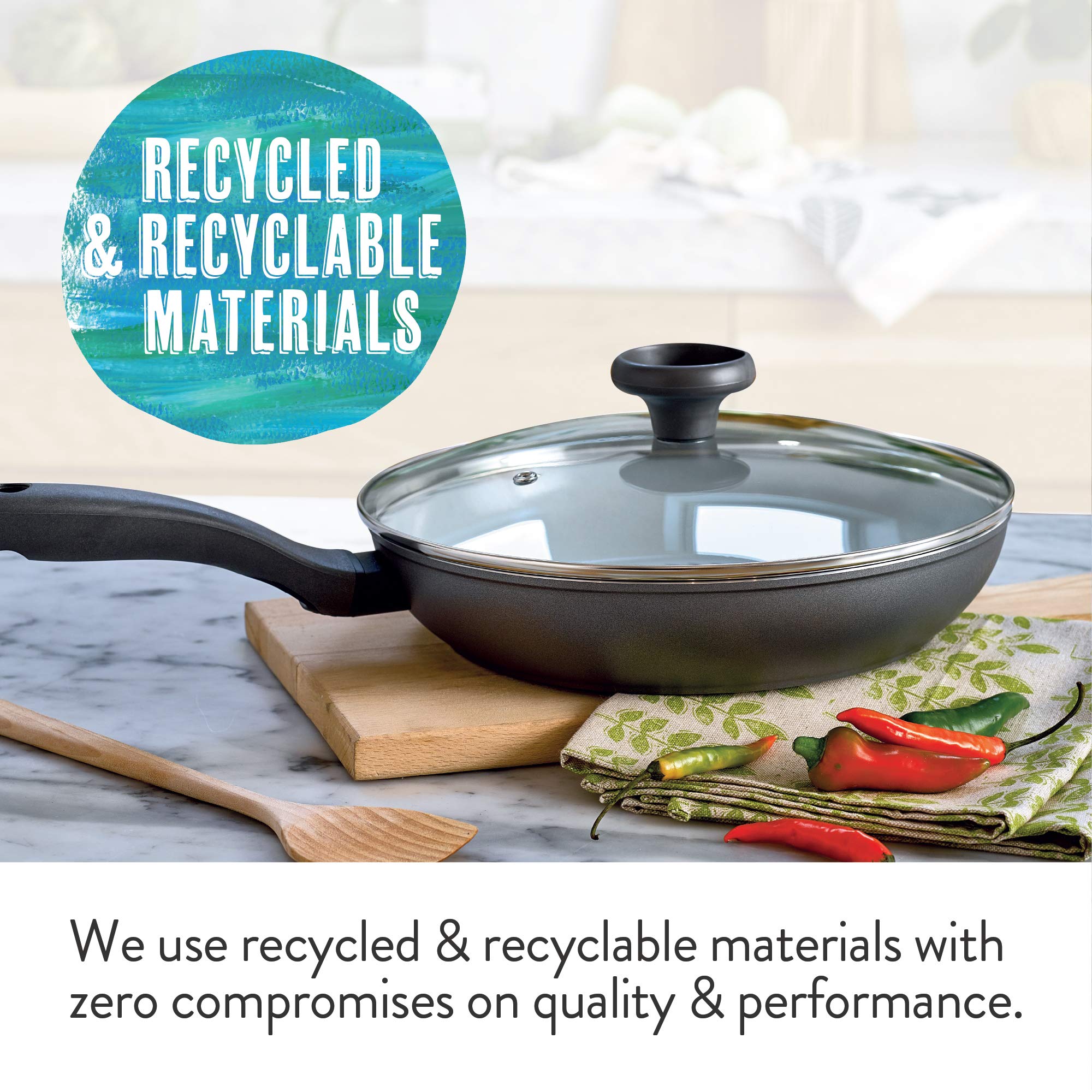 Prestige Earth Pan Ceramic Non Stick Frying Pan with Lid 28cm - Non Toxic Frying Pan, Induction Ready, Dishwasher Safe, Made in Italy, Grau