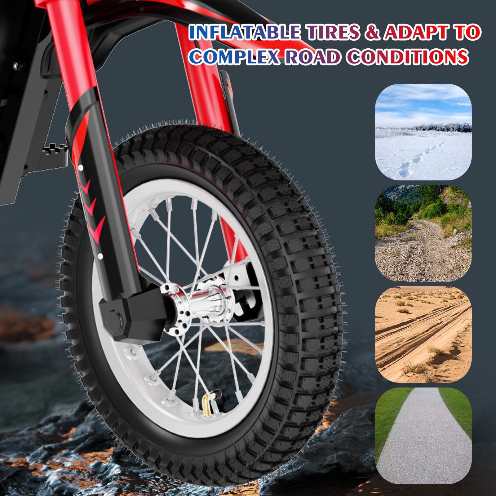 EVERCROSS EV12M PRO Kids Ride On Motorcycle, Electric Motorcycle with 300W Motor, 9.3Miles Long-Range, 12'' Pneumatic Tire, Bluetooth Music, Colorful Lights, Motor Cross for Ages 3-12 Children