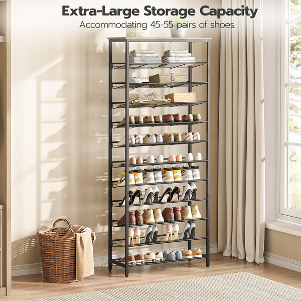 HOOBRO Shoe Rack Tall, Large Capacity Shoe Storage Organizer, 12-Tier Shoe Rack for 44-55 Pairs of Shoes, 75 x 28.5 x 194.5cm, Adjustable Metal