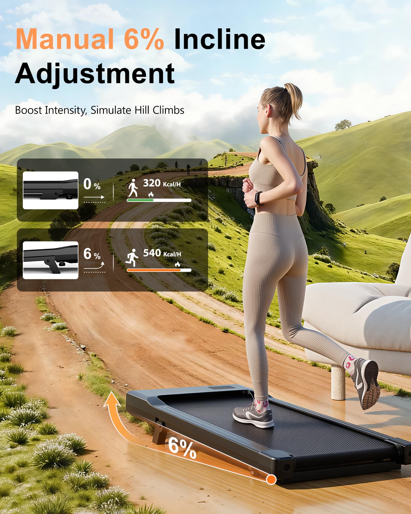 Superun Walking Pad Raceable 6% Incline 2.5HP Under Desk Treadmill 136KG Capacity MAX 110CM Foldable Treadmill APP Control Portable Walking Machine for Home with Training Courses & Multi-Runner Races