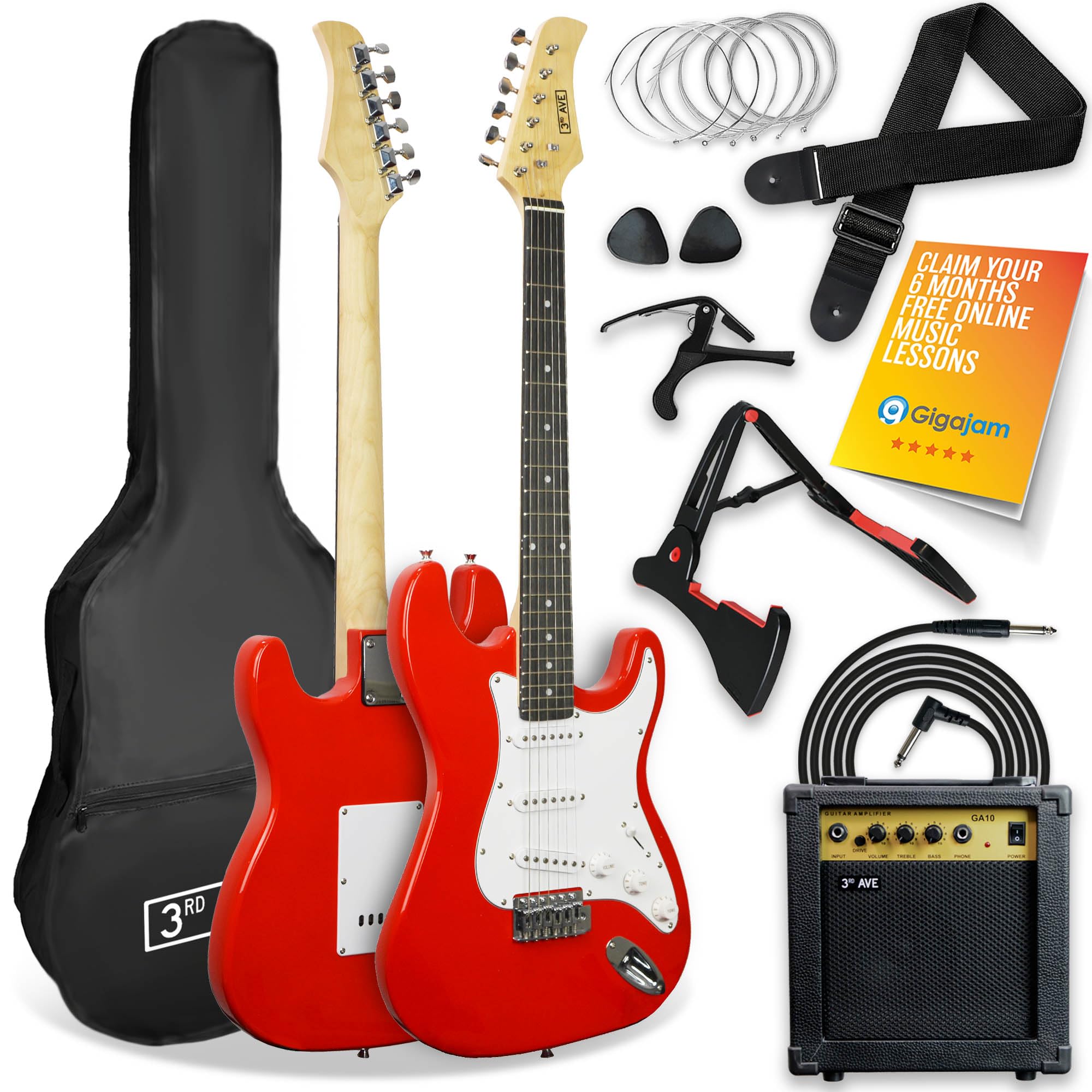 3rd Avenue XF Full Size 4/4 Electric Guitar Ultimate Kit with 10W Amp, Cable, Stand, Gig Bag, Strap, Spare Strings, Picks, Capo – Black