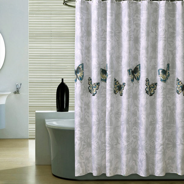 GONOVE Shower Curtain for Bathroom 240 x 200 cm Anti-Mould Mildew Resistant Waterproof Polyester Fabric Butterfly Shower Curtain Liner Long Bath