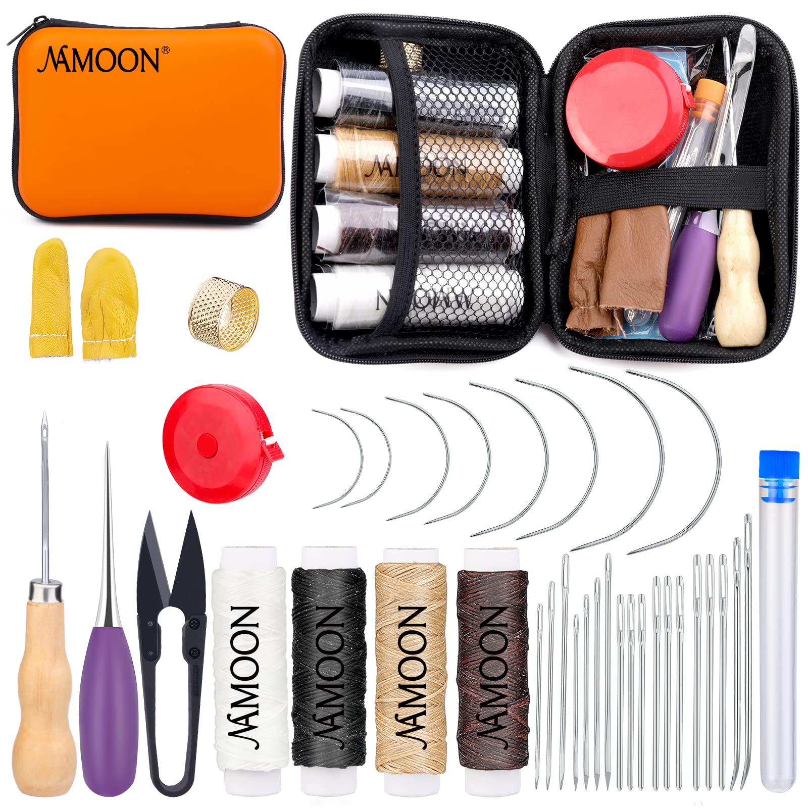 38Pcs Upholstery Repair Kit Includes Sewing Thread and Needles, Awl, Thimble, Leather Sewing Needles Kit for Upholstery, Leather, Carpet Canvas Repair