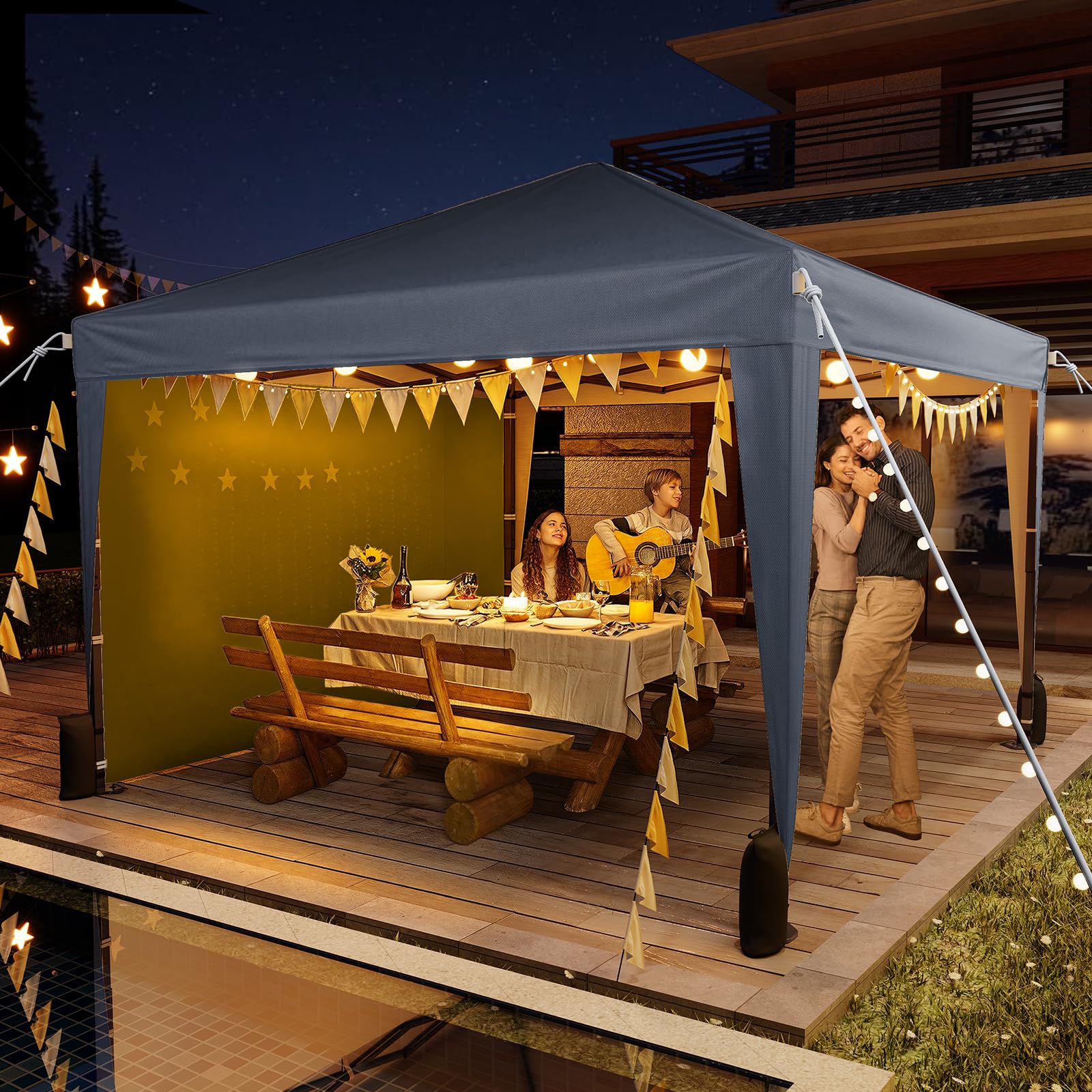 Driftalia Gazebo with Sides 3m x 3m, Waterproof Pop Up Gazebo with 4 Sandbags and Carry Bag for Parties, Camping, Commercial Events - Dark Grey