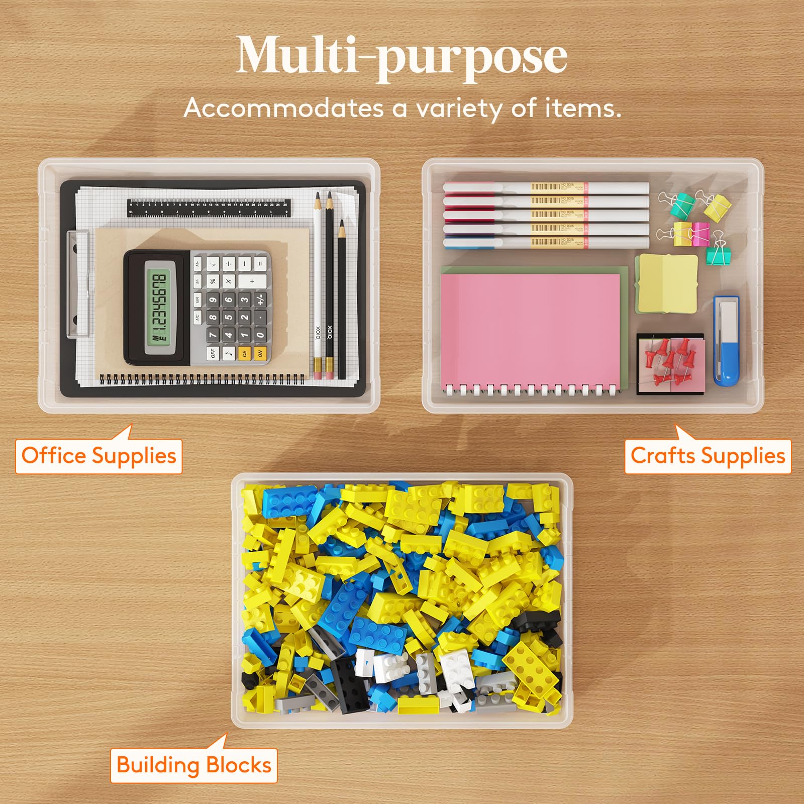 Lifewit 6 Pack Plastic Multi-Purpose Storage Box with Latching Lids, Clear A4 Paper Storage, Classroom Organization, Storage Containers for Board