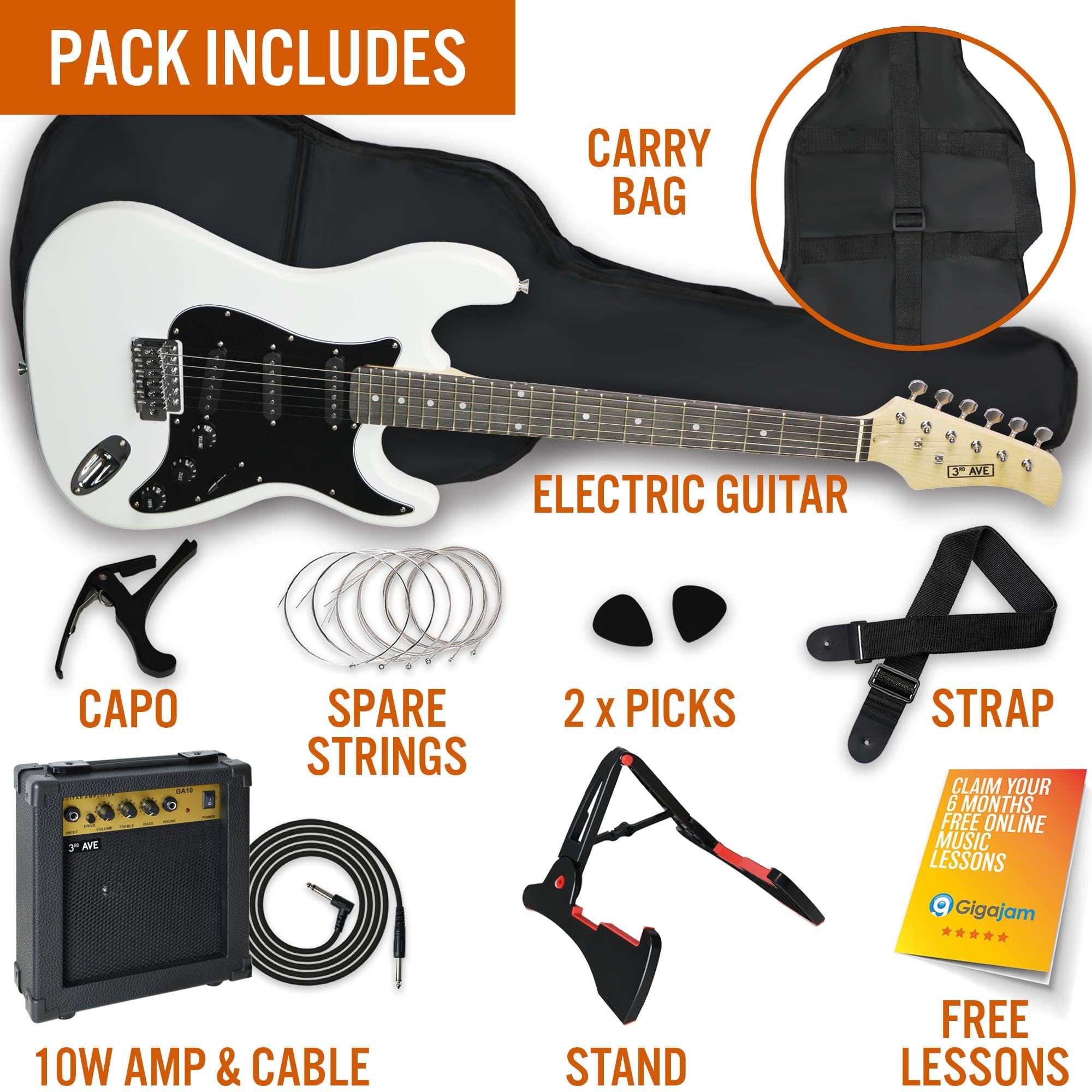 3rd Avenue XF Full Size 4/4 Electric Guitar Ultimate Kit with 10W Amp, Cable, Stand, Gig Bag, Strap, Spare Strings, Picks, Capo – Black